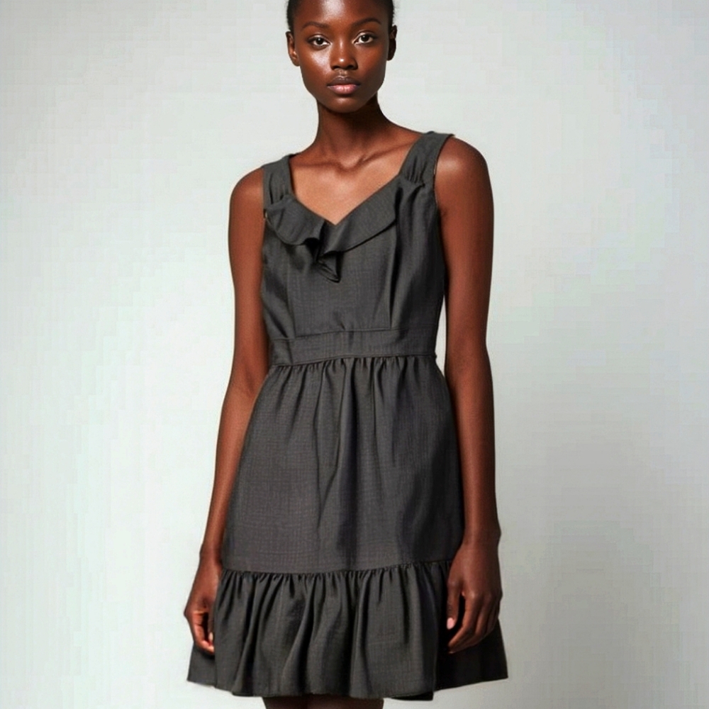 Chequer | Gray Sleeveless Ruffle Dress